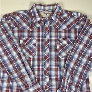 Wrangler Wrancher Pearl Snap Button Shirt Mens Medium Red Plaid Western Like New